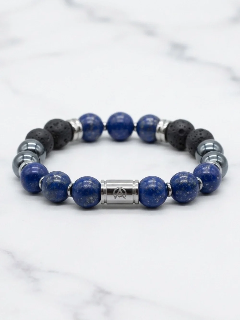 Altius Lapis Lazuli, Lava Rock & Hematite Beaded Stretch Bracelet — Handmade